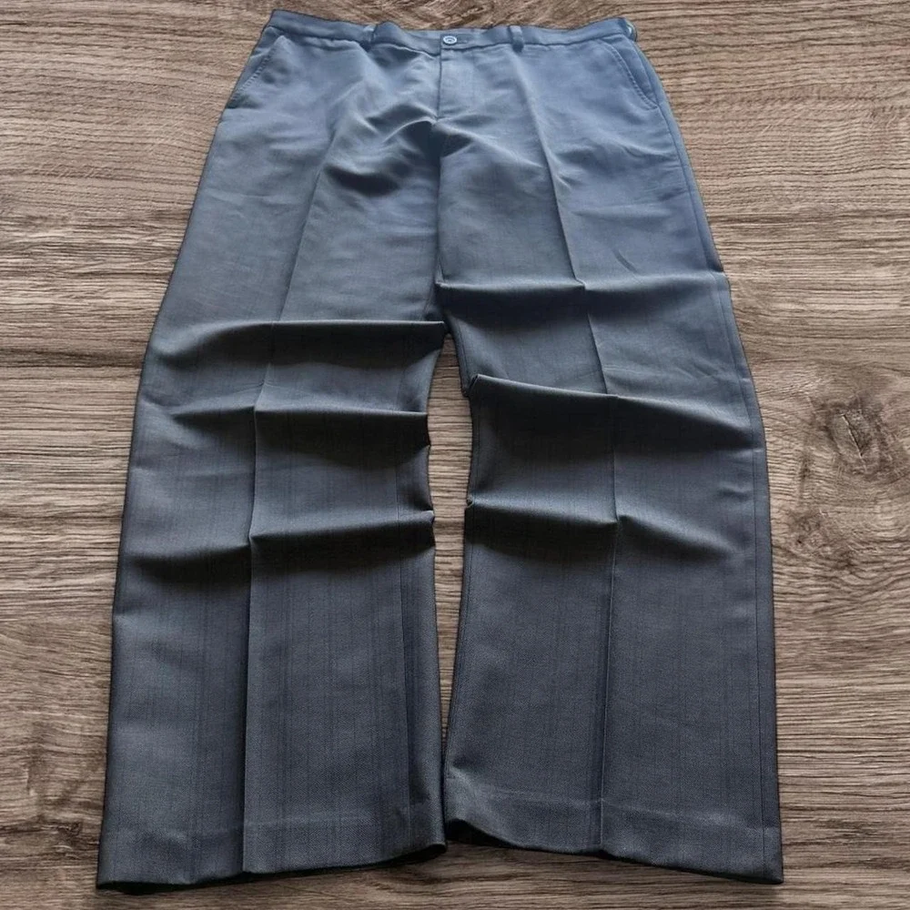 38x32 Grey Pinstripe Pleated Wide Leg Dress Pants Y2K Grunge 2000s Vintage